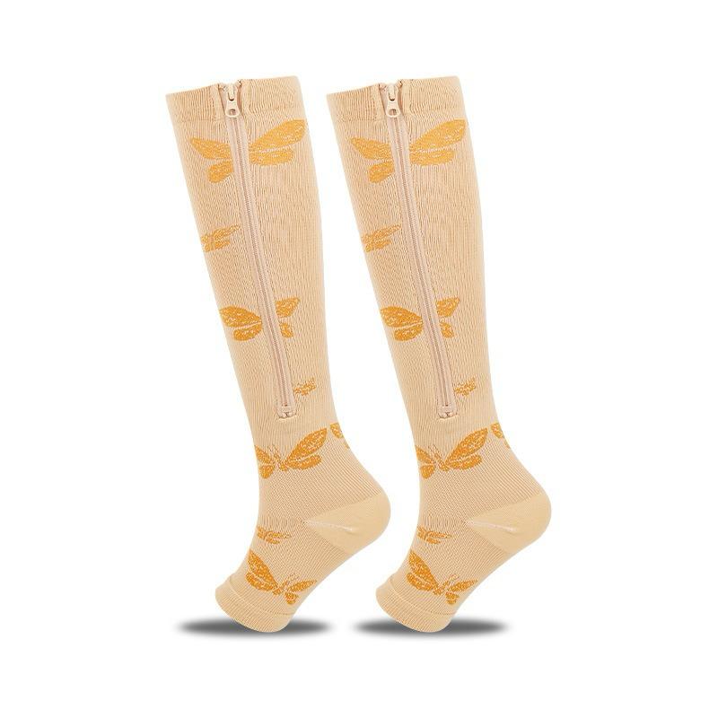 EazyZip Compression Socks – Beige Floral