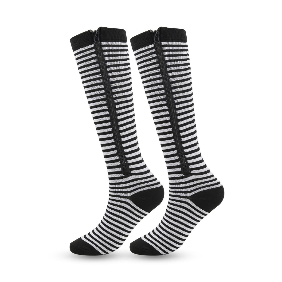EazyZip Compression Socks – Black & White Stripe